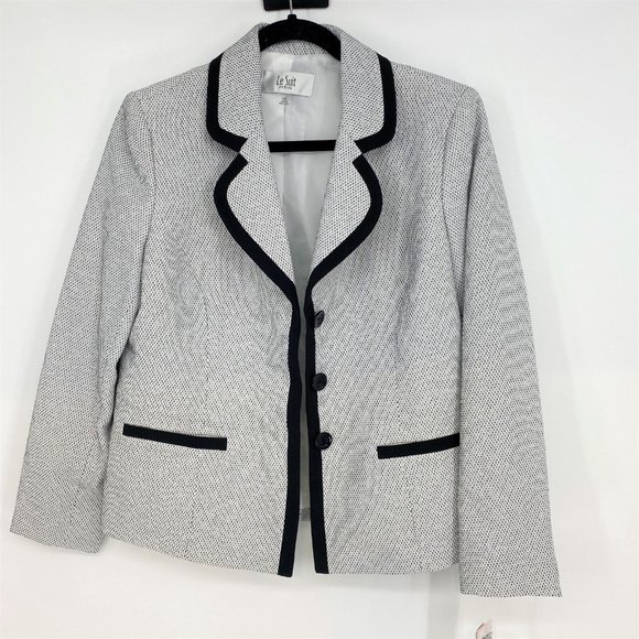 Le Suit Notch Collar Contrast Seam Three Button Closure Coat Jacket 10P - Picture 2 of 8